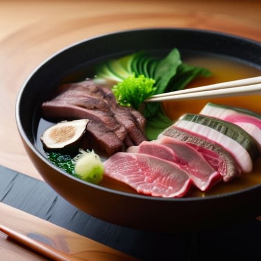 Slices of meat in Shabu Shabu broth.