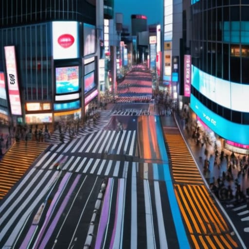 Crowds walking through busy Shibuya Crossing.